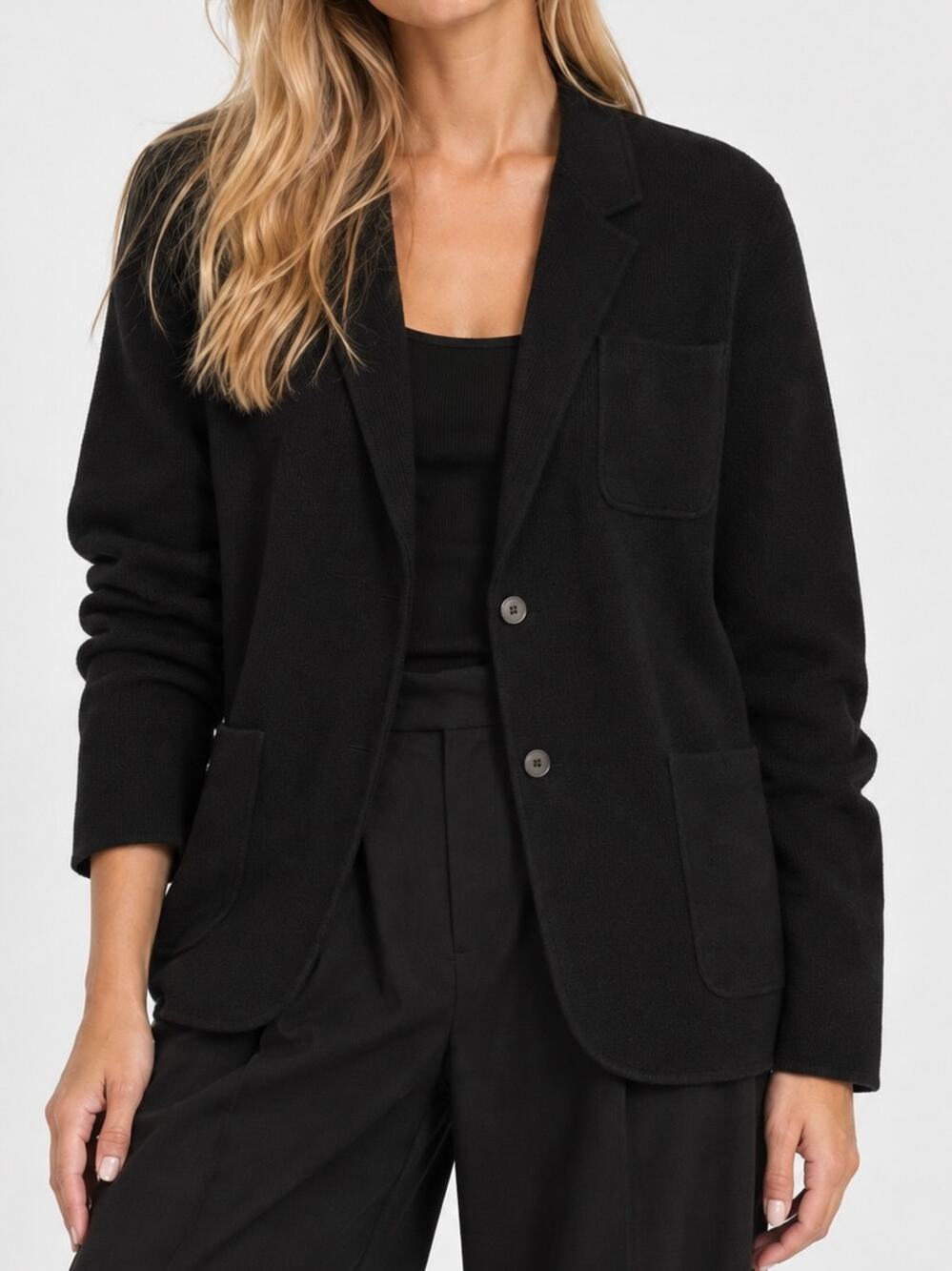 Everlane Luxe Knit Sweater Blazer Wool Blend Single Breasted Pocket Jacket Black